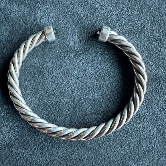 David Yurman Cable Cuff Bracelet w/ Sterling Silver & Black Diamonds - Medium - Picture 15 of 16